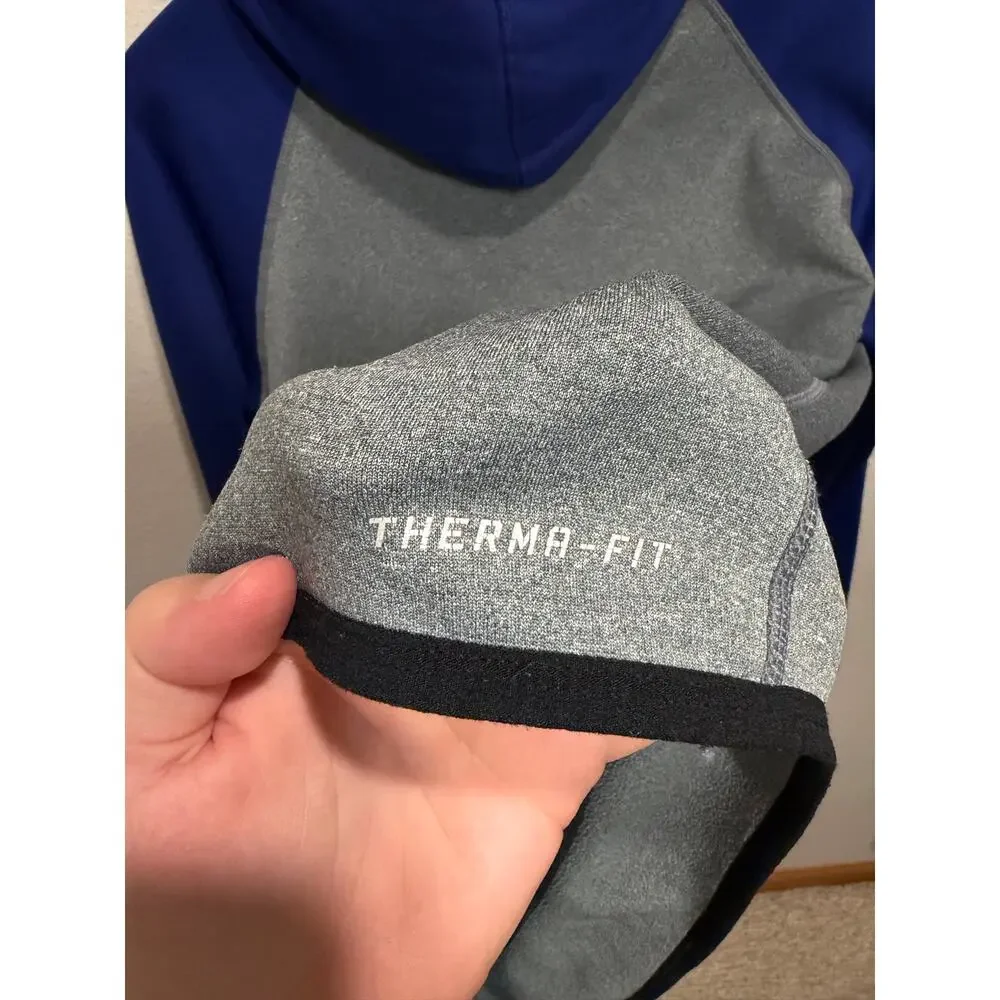 Nike Therma-FIT Gray Blue Raglan Swoosh Hoodie Sweatshirt Mens Size Medium